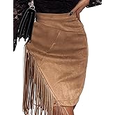 IDEALSANXUN Fringe Suede Skirt for Women High Waisted Fall Winter Tassel Short Mini Skirt 2025