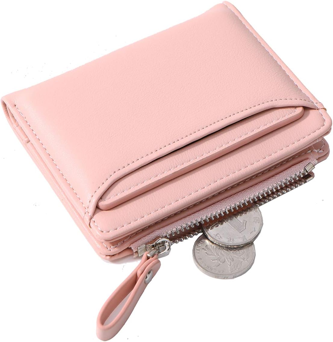 Wallets for Women Small Bifold Leather Lady Short Wallet with Removable ID Card Holder Slots (Pink)