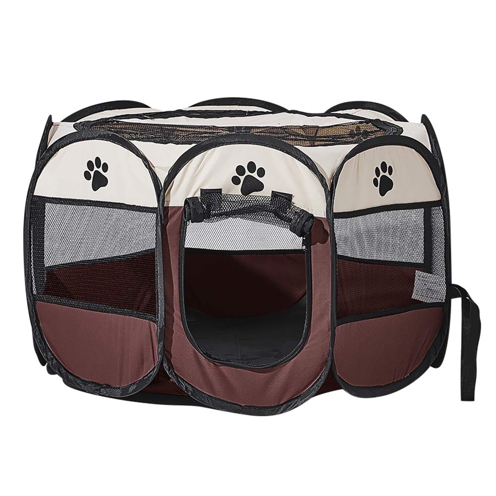 XianghuangTechnology Soft Fabric Portable Foldable Pet Dog Cat Puppy Playpen, Indoor/Outdoor use Pet Kennel Cage D40 x H23 Inch (Beige)