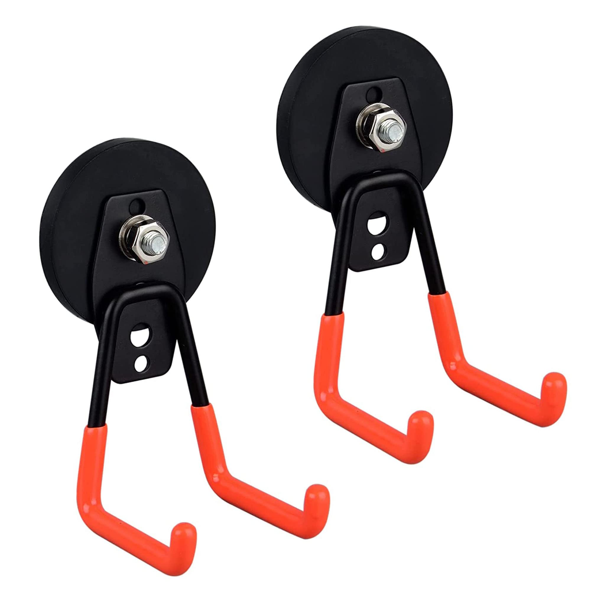ULIBERMAG Magnetic Garage Hooks, Set of 2 Magnetic Hooks Storage Utility Hooks with Non-Slip Coating for Indoor and Outdoor Hanging… (Orange)