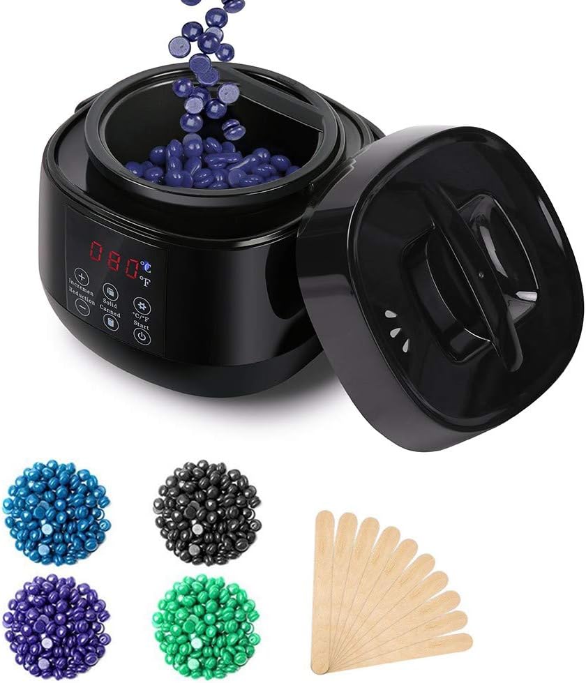 Waxing Kit for Brazilian Wax for Women Men, Wax Warmer Hair Removal Waxing Kit for Full Body, Legs, Face, Eyebrows, Bikini, Hot Wax Warmer Machine USA Voltage-Black
