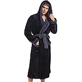 Inner Wish Mens Hooded Robe, Plush Long Bath robes Cozy Warm Bathrobe Fuzzy male Spa Robe With Pockets