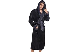 Inner Wish Mens Hooded Robe, Plush Long Bath robes Cozy Warm Bathrobe Fuzzy male Spa Robe With Pockets