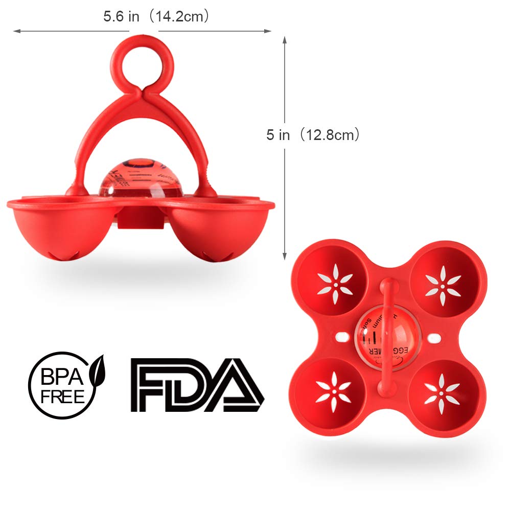 Egg Timer Color Changing, Heat Sensitive Hard Medium Soft Boiled Egg Timer Perfect Indicator Tells When Eggs Are Ready, Egg Boiler With Egg Basket BPA Free Red
