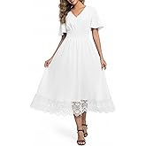Olaesa Boho Lace Maxi Dresses for Women 2026 Spring Summer Smocked V Neck Flowy Wedding Guest Long Dress with Pockets