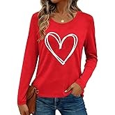 FCGHSII Valentine's Shirts for Women: Cute Heart Love Pullover Tees Valentine Gift Long Sleeve Blouse Tops