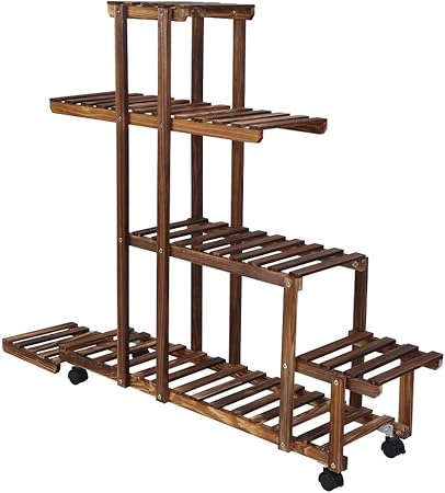 Pflanzenstander Beweglicher Holzboden Blumentopfregal Pflanzgefass Halterung Aufbewahrungsregal Fur Drinnen Und Draussen Balkon Wohnzimmer Garten Terrasse Amazon De Garten
