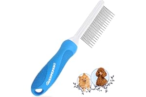 GENPEPADO Grooming Comb for Dogs and Cats with Long & Short Stainless Steel Metal Fine Teeth for Detangling Matted Hair - Pet Detangler Comb for Removing Tangles, Knots, Loose Fur from The Undercoat