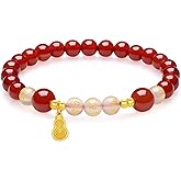 ZHOU LIU FU Sterling Silver Bracelet Silver Agate Chalcedony Gourd Bracelets Natural Healing Gemstones Stretch Bracelet for Women Mom Daughter Lover Birthday 6.7" J1916078