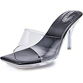 NBUUNBU Clear Heels for Women Sexy Platform High Kitten Heel Transparent Straps Shoes Square Toe Stiletto Comfortable Sandals Mules Pumps