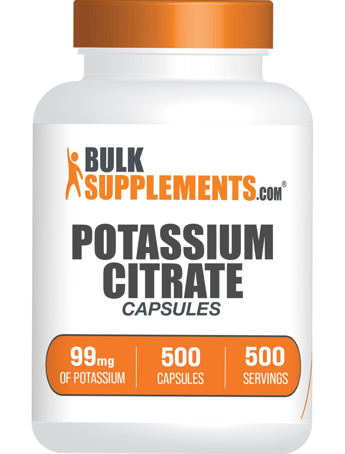 BulkSupplements.com Potassium Citrate Capsules - Mineral Supplement, Potassium Citrate 99mg - Gluten Free, 1 Capsule per Serving, 500 Count (Pack of 1)