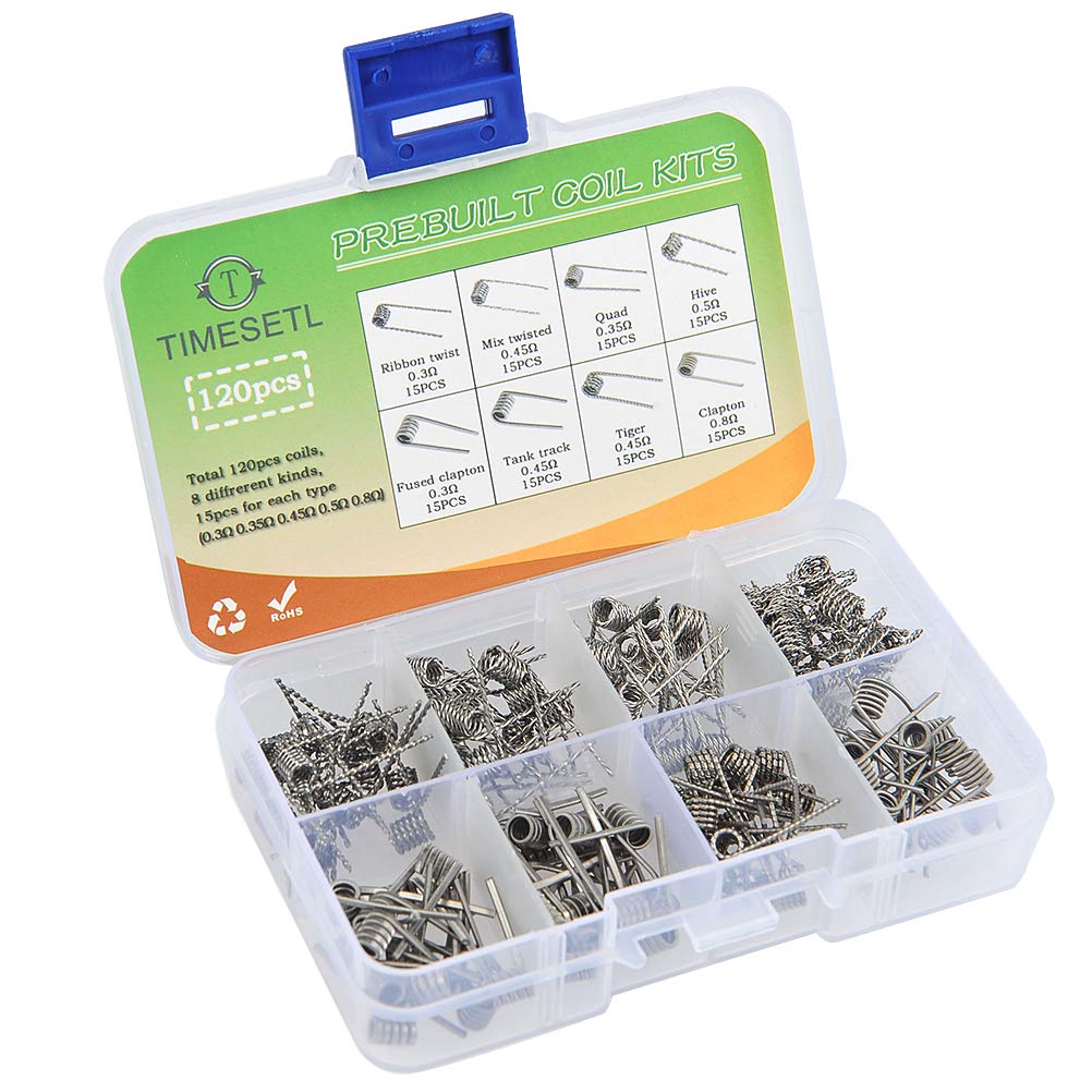 TIMESETL 120Pcs Prebuilt Coils 0.3Ω 0.35Ω 0.45Ω 0.5Ω 0.8Ω Premade Coil Set 3mm Heating Wire for RDA, RBA, RDTA Hobby Use