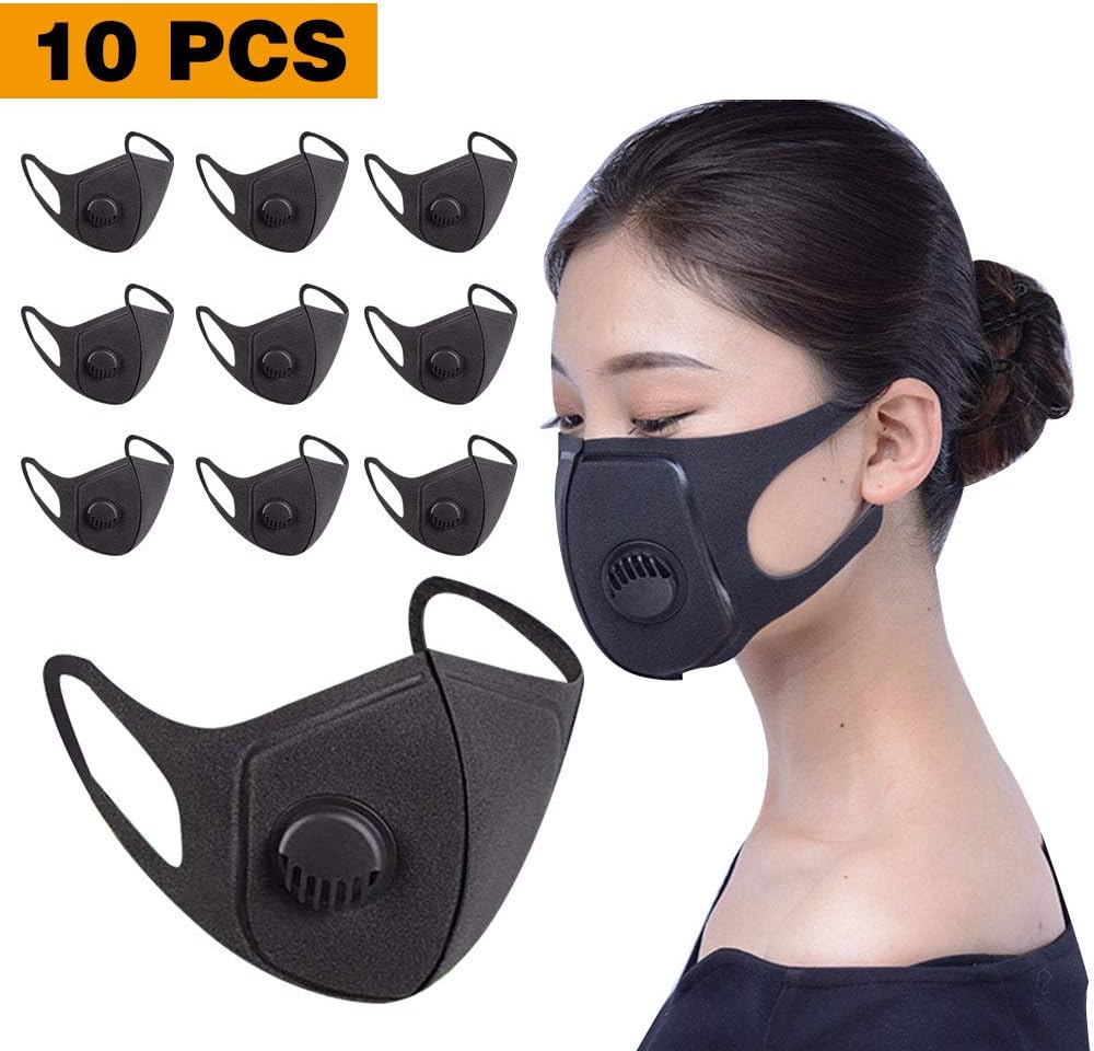 10 Pack Face Masks with Breathing – 100% Cotton, Washable, Reusable Cloth Masks – Protection from Dust, Pollen, Pet Dander, Other Airborne Irritants