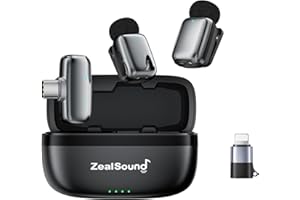 ZealSound Mini Wireless Lavalier Microphone for iPhone iPad Android Tablets PC(USB-C/Lightning) - Noise Reduction/33H Battery Life with Charging Case,Lapel Mic for TikTok,Podcast,ASMR,YouTube Videos
