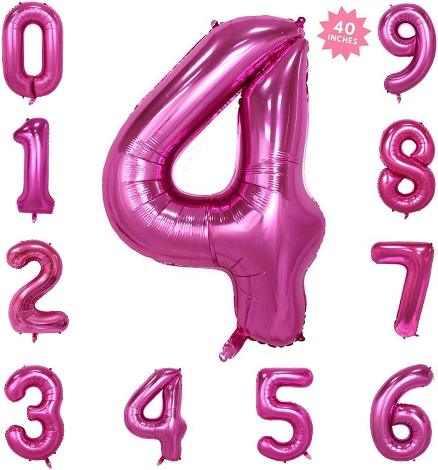 40 Inch Pink Jumbo Digital Number Balloons 4 Huge Giant Balloons Foil Mylar Balloons for Birthday Party,Wedding, Bridal Shower Engagement Photo Shoot, Anniversary