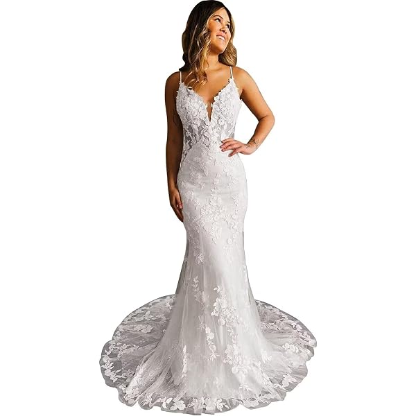 Amazon.com: Lace Beach Sweetheart Neckline Mermaid Wedding Dresses for Women  Bride with Train Long Bridal Ball Gown Ivory : ביגוד, נעליים ותכשיטים