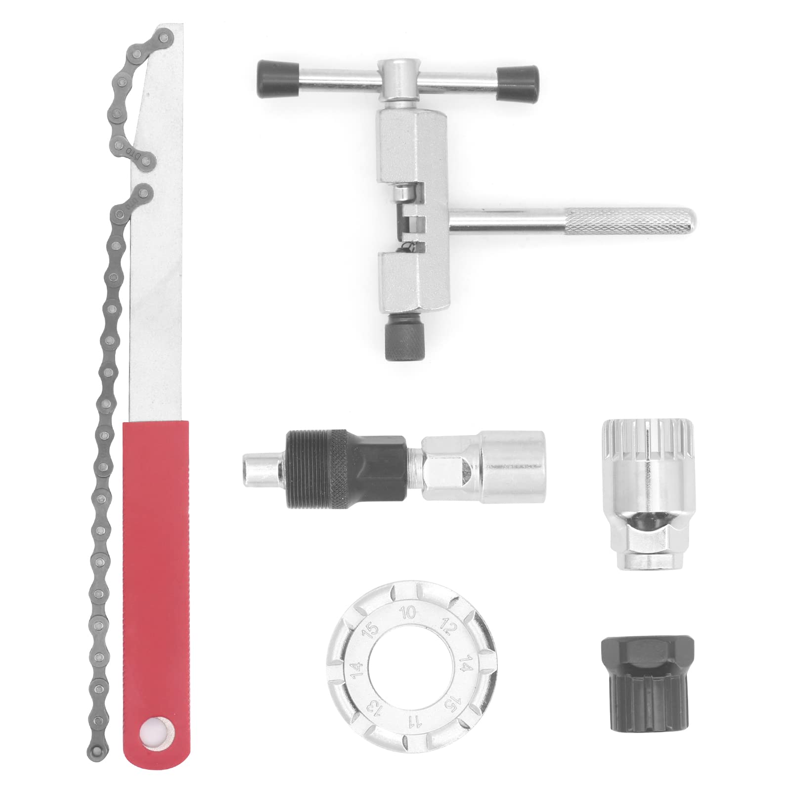 Yuhtech Bicycle Chain Whip with Sprocket Remover, Screw Sprocket Remover Kit Cassette Removal Tool, 6pcs Bicycle Tool for Compartment Cassette and Screw Sprocket