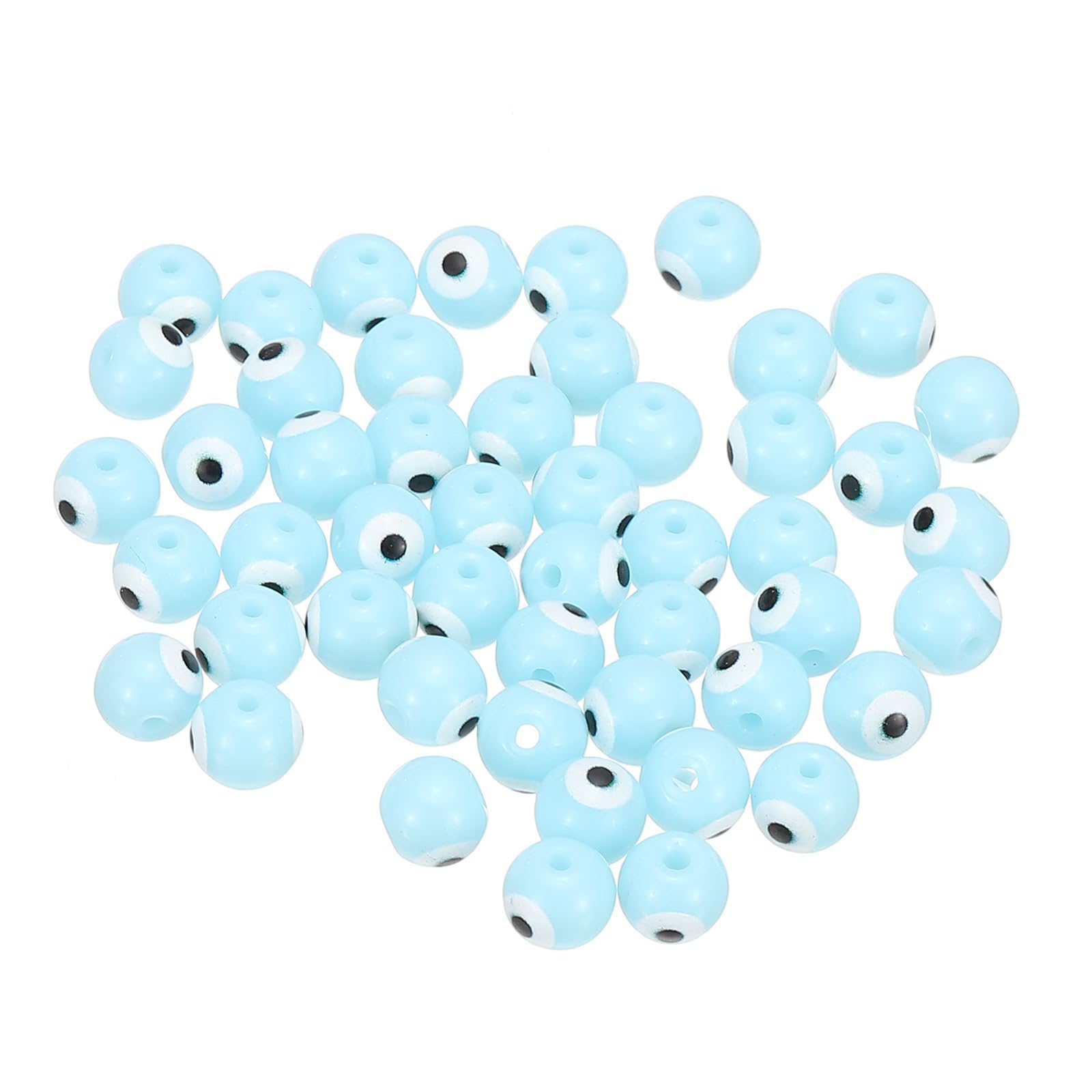 PATIKIL 8mm Evil Eye Beads, 50 Pcs Glass Turkish Evil Eye Charm Round Spacer Beads Pendant Connector for DIY Art Craft Bracelet Necklace Earrings Making, Light Blue