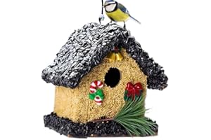 CEDAR ALPHA 2026 Edible Bird House for Outdoor, Birdseed House for Outside, Wood Bird Houses Covered with Wild Birdfood, Squirrel Proof Bird Feeders for Outside Hanging