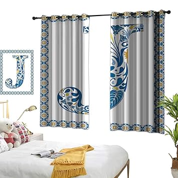 Amazon Com Lightly Navy Blue Curtains Letter J Illustration Of