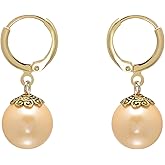 Vintage Golden Pearls Dangle Ball Earrings for Women, Round Leverback