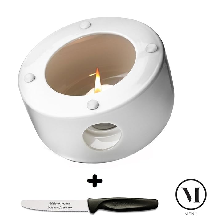 Menu Additions New Norm Stövchen für Kettle Teekanne + Edelstahlstyling Universalmesser Geschenkset