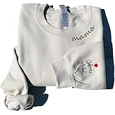 Pofily Personalized Embroidered Mama Sweatshirt With Kid Names On Sleeve, Mom Sweatshirt For Women, Gifts For Mom Grandma