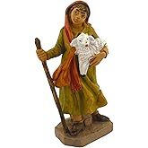 Nativity Villager shepherd carrying a white lamb and using a walking staff 4.1 x 2.25 1.35" | Christmas Heirloom | Made In Italy | Home Decoration for Christmas