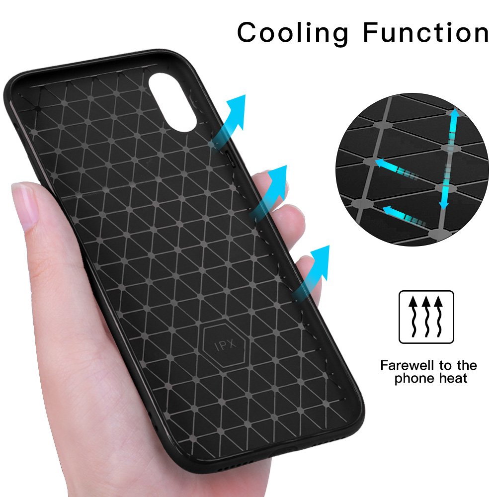 iPhone X Case, iPhone 10 Case, JASBON Soft TPU Brushed Carbon Fiber Phone Case Ultra Thin Breathable Cover Shockproof Protective Case for Apple iPhone X-Black