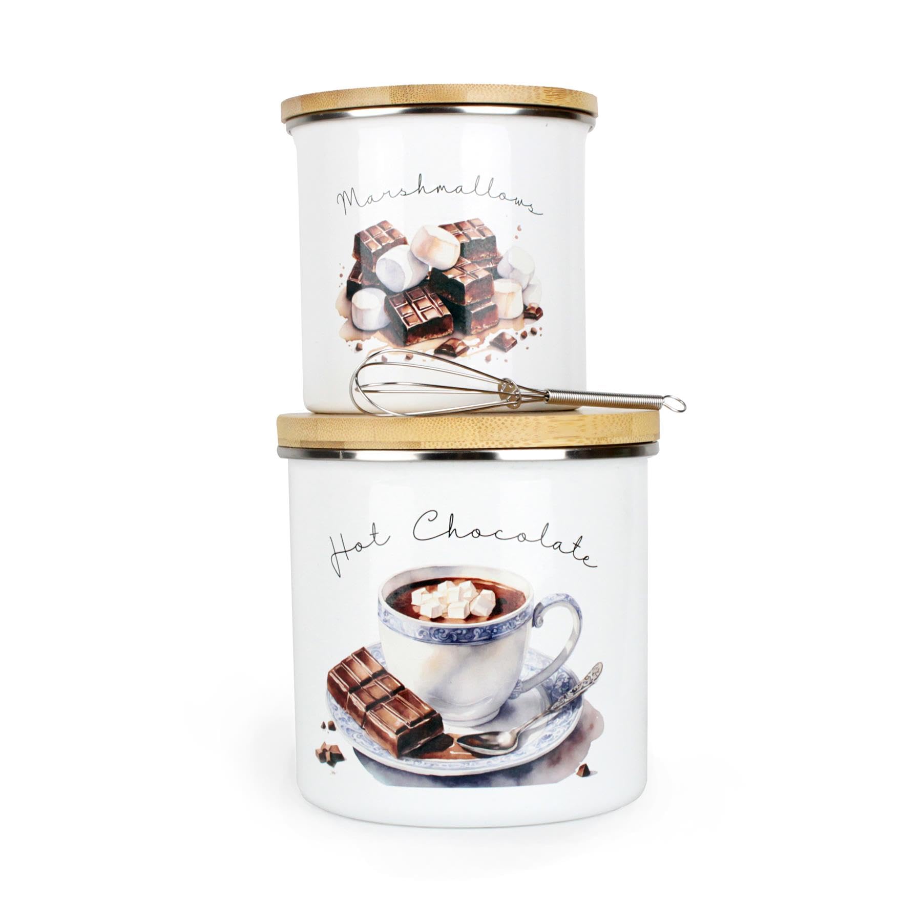 Hot Chocolate Gift Set - Indulgent Chocolate Lovers Gift/Present Enamel Storage Canisters Jars