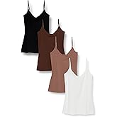 Amazon Essentials Women's Slim-Fit Knit V-Neck Layering Cami (Available in Plus Size), Pack of 4