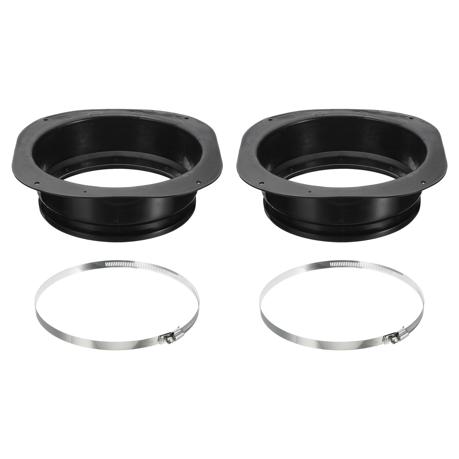 PATIKIL 8" Duct Connector Flange, 2 Pack Dryer Vent Wall Plate Square to Round Straight with Clamp for Air Heating Cooling Ventilation Exhaust Fan, Black