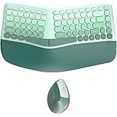 TISHLED Wireless Keyboard and Mouse Combo, Ergonomic Design with Wrist Rest | 84-Key Membrane Keyboard Curved Split Keys, 6-Key Vertical Mouse, Cordless Set for Win/Mac, AAA Batteries Incl., Mint Green