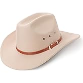 AQOKKA Western Cowboy Hats for Women Classic Felt Wide Brim Fedora Hat with Belt Buckle Retro Panama Hat Unisex Rolled up Cap
