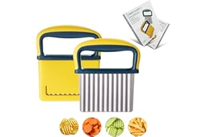 Crinkle Cutter Knife: Stainless Steel Wavy Vegetable Slicer for Carrots & Potatoes - French Fry Cutter with Blade Cover & Gif