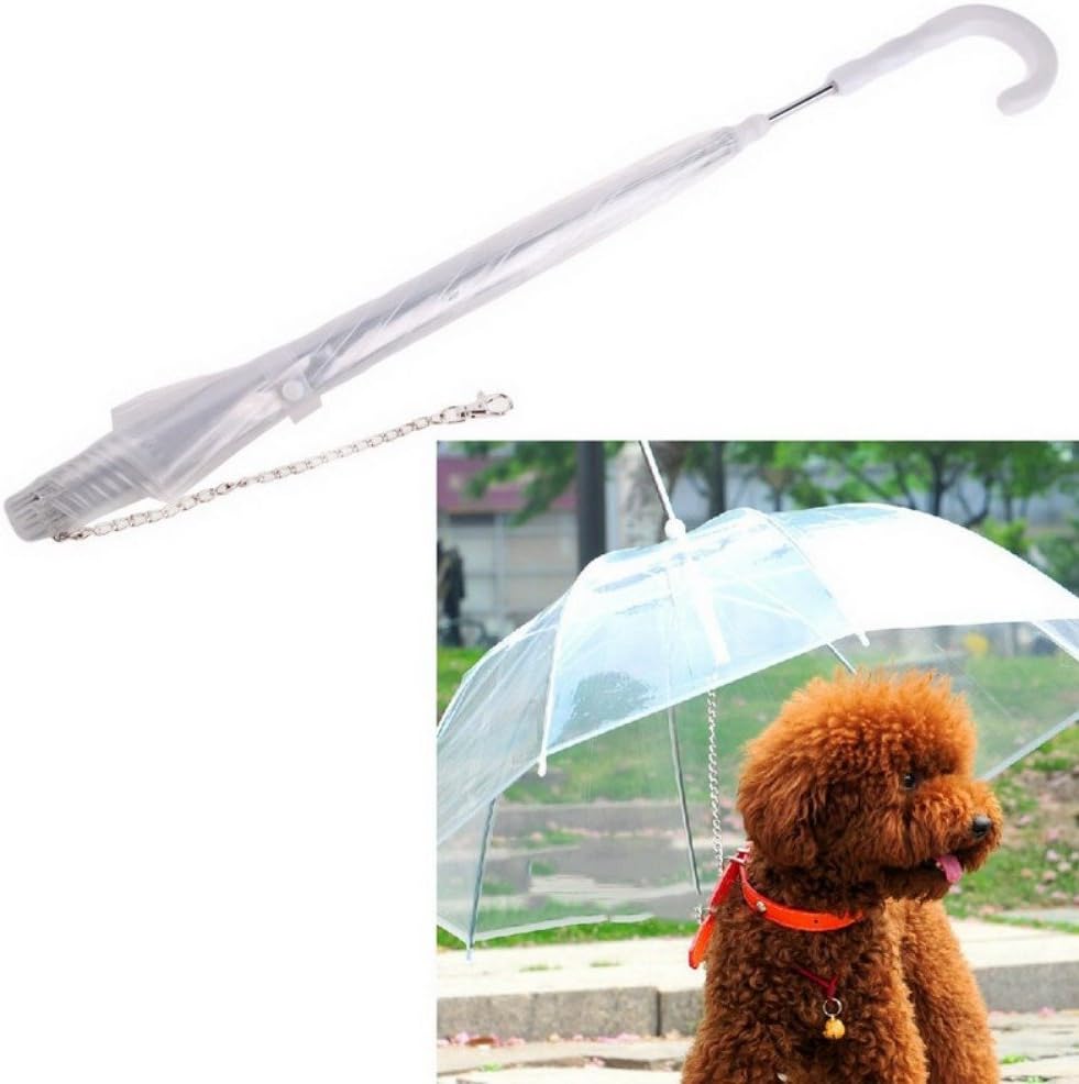 Hankiki Dog Umbrella Waterproof Pet Transparent Umbrella Raincoat With Leash 10''+25'' Length+29'' Diameter