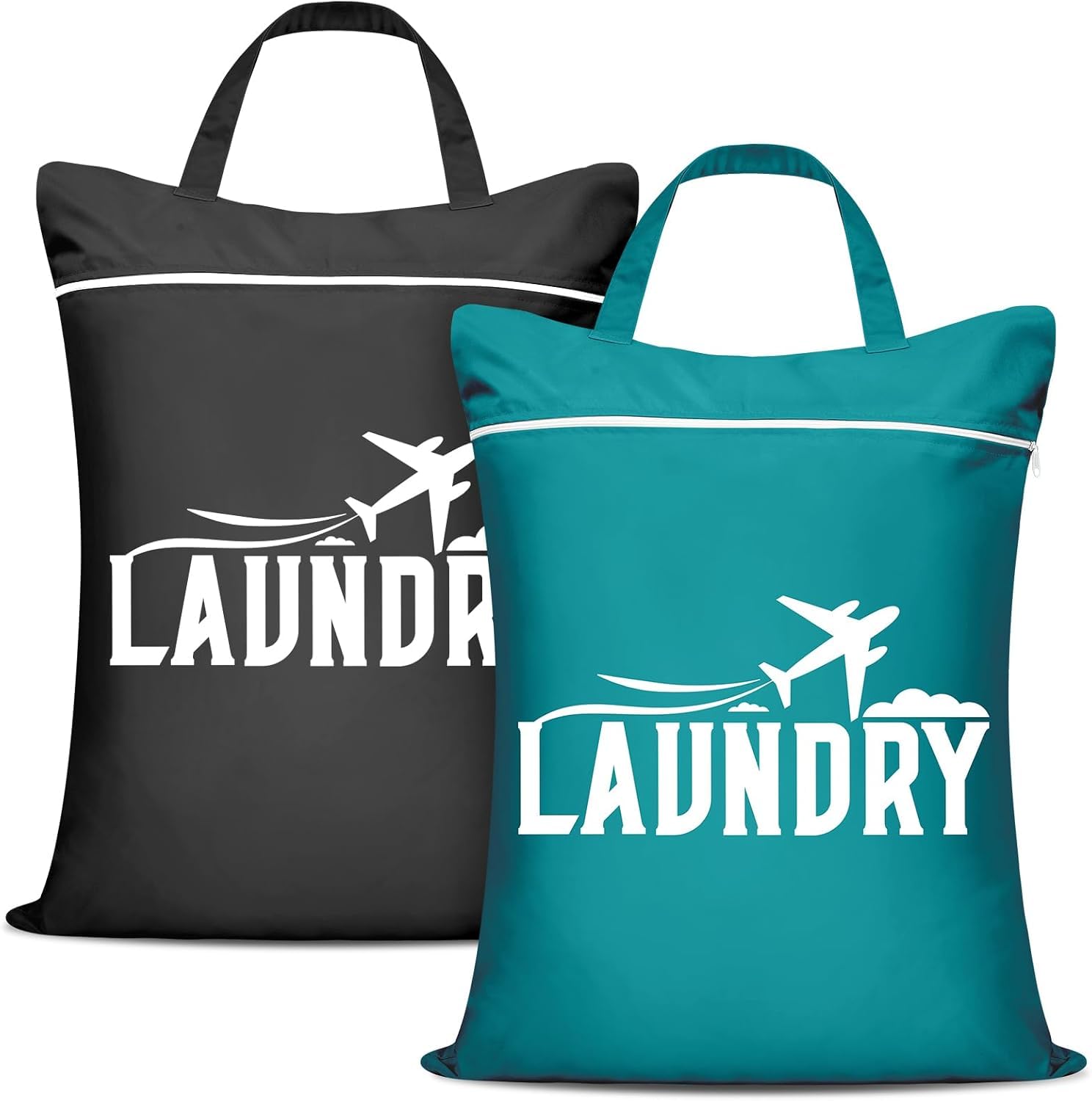 2PCS Travel Laundry Bags, Large Waterproof Dirty Clothes Bags Organizers with Handle, Washable Wet Dry Bags for Swimming Suit, Gym, Bathing, Fitness, Yoga (Black+Blue)