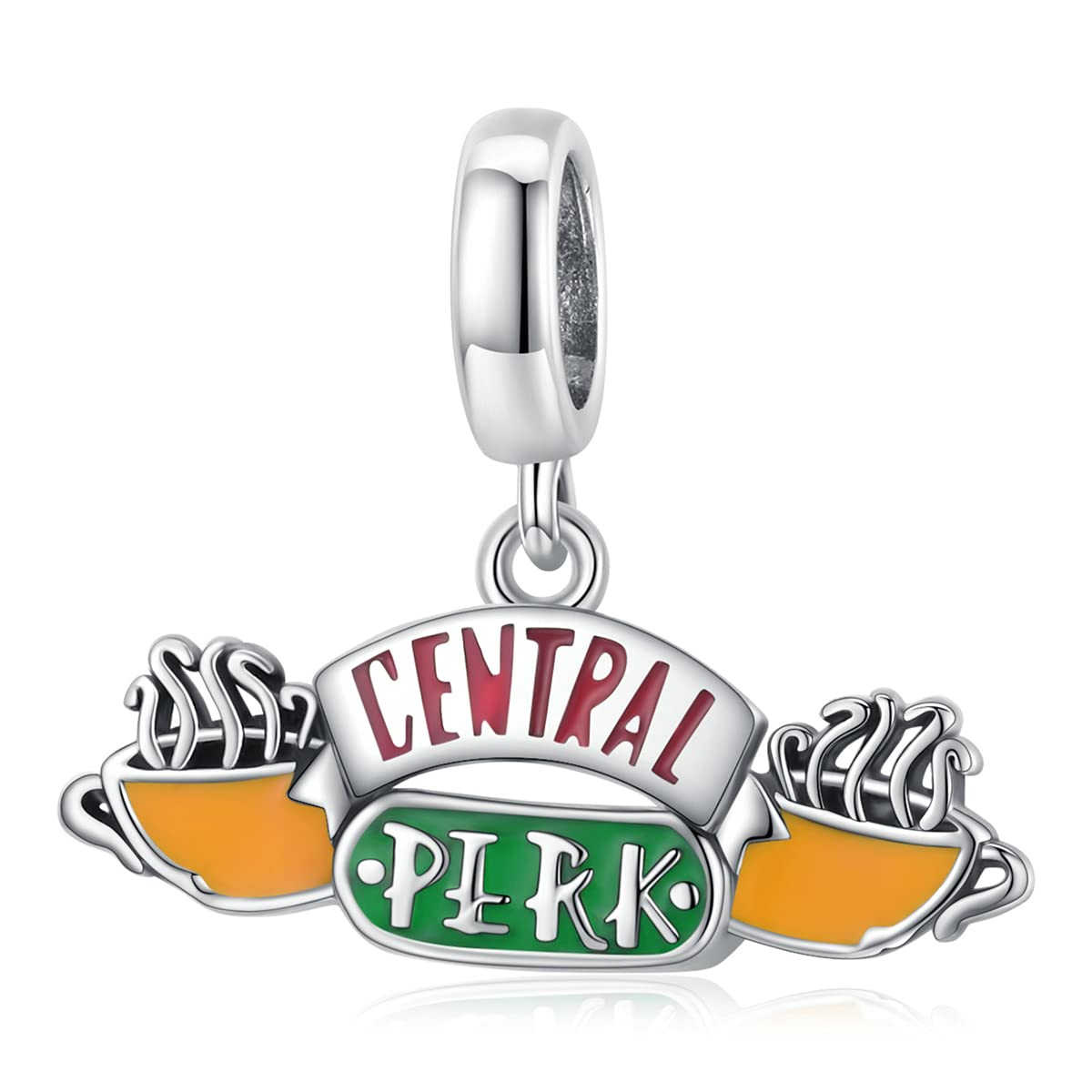 NewL 925 Sterling Silver Friends Central Perk Pendant Yogurt Bottle Charm Coffee Shop Forever Love Bead for Bracelet Bangle