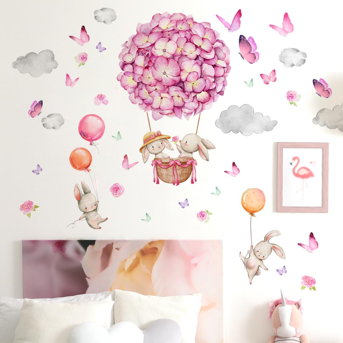 HGDESIGN® Wall Sticker Flowers Balloon Rabbit Purple Nursery Baby Room Child Baby Girl Wall Sticker Wall Picture Wall Decoration (B)