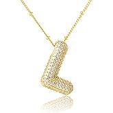 KELMALL 14K Gold/Silver Plated Chunky Bubble Initial Necklace for Women – Dainty Personalized Letter Pendant with Cubic Zirconia – Bold Statement Jewelry Gift for Her Birthday Anniversary
