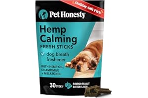 PET HONESTY Hemp Calming Fresh Dental Sticks – Dog Dental Treats & Chews for Occasional Anxiousness and Fresh Breath – Hemp for Dogs to Promote Calm, Reduce Plaque + Tartar, and Support Relaxed Behavior – 30 Ct