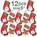 Ivenf Christmas Mini Stockings, 12 Pcs 6 inches Felt with 3D Santa Snowman, Gift Card Cutlery Bags Silverware Holders, Bulk Treats for Neighbors Coworkers Kids Cats Dogs, Small Red Xmas Tree Decor Set