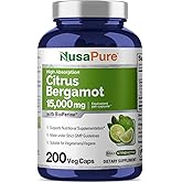 NusaPure Citrus Bergamot Capsules 15,000mg, 200 Capsules - 25:1 Bergamot Extract - 200 Servings, Bioperine, Vegan, Non-GMO