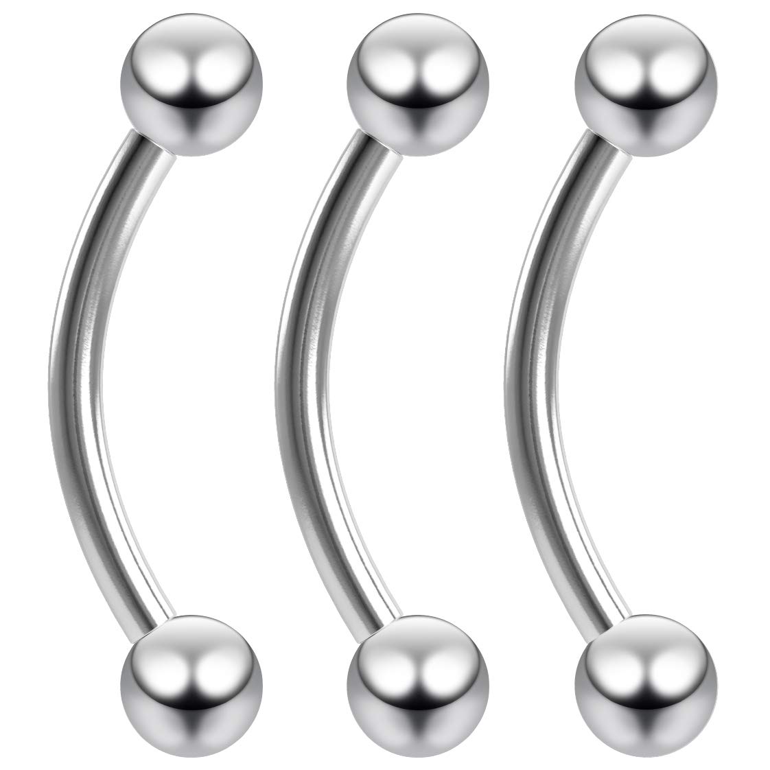 3pc 14g 1.6mm Curved J-Curve Barbell Daith Rook Conch Labret Bar Helix Lip Ring Tragus Eyebrow Cartilage Bar 12mm Ball