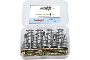 Indprod Zinc Self-Drilling Drywall Anchor Kit with Screws,10pcs Heavy Duty Metal Wall Anchors Kit,Hollow-Wall Anchor Kit and Galvanized Philips Drive Flat Head Screws - 20 Pieces All Together,32mm