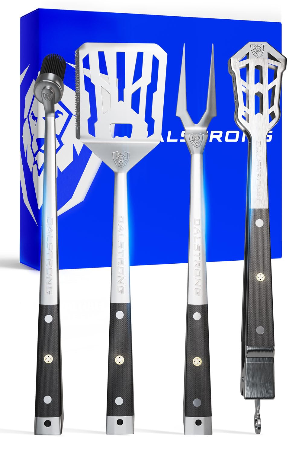 DALSTRONG 4-Piece Professional BBQ Pitmaster Grill Set - Premium High-Carbon Stainless Steel Grilling Accessories - 18 inch Length - Silicone Brush, Spatula, Tongs, Fork - G10 Handles Kitchen Set