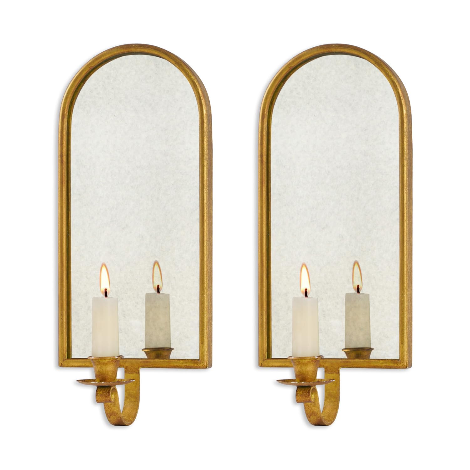 Photo 1 of NIKKY HOME Gold Wall Candle Sconces Set of 2, Antique Mirrored Wall Taper Candle Holder - Vintage Elegant Metal Hanging Candlestick for Living Room, Bathroom, Dining Room and Office