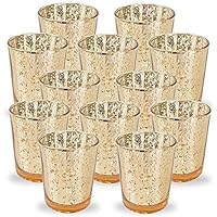 Just Artifacts Mercury Glass Votive Candle Holder 2.75" H (12pcs, Speckled Gold) -Mercury Glass Votive Tealight Candle Holders for Weddings, Parties and Home Decor