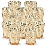 Just Artifacts Mercury Glass Votive Candle Holder 2.75"H (12pcs, Speckled Gold) -Mercury Glass Votive Tealight Candle Holders for Weddings, Parties and Home Decor