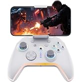 Bcofo Wireless Mobile Game Controller for iOS/iPhone/Android/Cell Phone/Switch/Laptop, Gaming Gamepad with Phone Clip for Gamers, Hall Effect Triggers, Wired PC Control, with RGB LED Lighting/Vibration/6-Axis Gyro/Turbo (White)